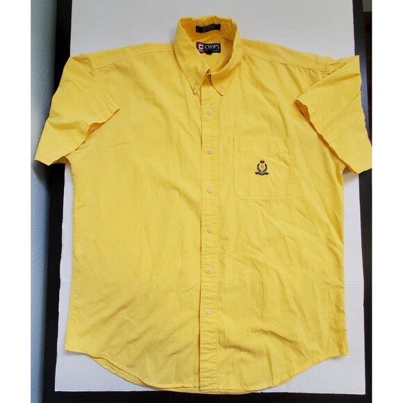 Vintage Chaps Ralph Lauren Button Up Shirt Logo Pocket Yellow Mens size Large - Picture 1 of 9